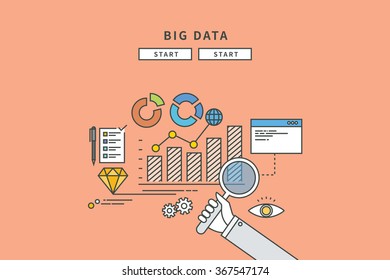 color line flat design of big data, modern vector illustration