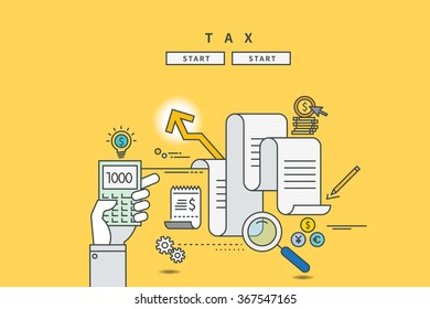 color line flat design of tax, modern vector illustration