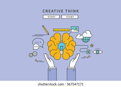 Color Line Flat Design Of Thinking Creative, Modern Vector Illustration