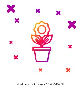 Color line Flower in pot icon isolated on white background. Plant growing in a pot. Potted plant sign. Gradient random dynamic shapes. Vector Illustration