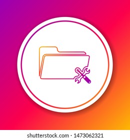 Color line Folder with screwdriver and wrench icon isolated on color background. Adjusting, service, setting, maintenance, repair, fixing. Circle white button. Vector Illustration