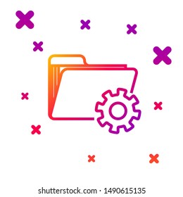 Color line Folder settings with gears icon isolated on white background. Software update, transfer protocol, teamwork tool management. Gradient random dynamic shapes. Vector Illustration