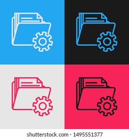 Color line Folder settings with gears icon isolated on color background. Software update, transfer protocol, teamwork tool management. Vintage style drawing. Vector Illustration