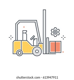 Color line, forklift illustration, icon, background and graphics. The illustration is colorful, flat, vector, pixel perfect, suitable for web and print. It is linear stokes and fills.