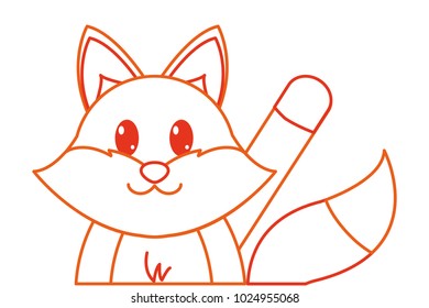 color line fox cute animal with hand up