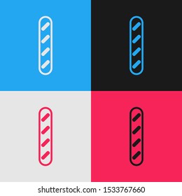 Color line French baguette bread icon isolated on color background. Vintage style drawing. Vector Illustration