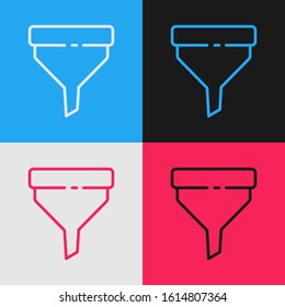 Color line Funnel or filter icon isolated on color background. Vintage style drawing. Vector Illustration