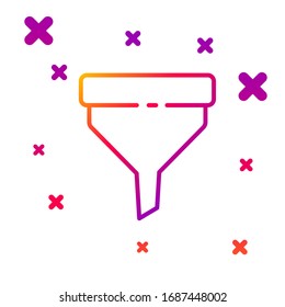 Línea de color Embudo o icono de filtro aislado en fondo blanco. Formas dinámicas aleatorias degradadas. Ilustración vectorial