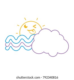 color line funny sun with cloud and rainbow weather