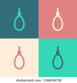 Color line Gallows rope loop hanging icon isolated on color background. Rope tied into noose.  Vector Illustration