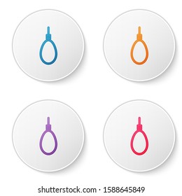 Color line Gallows rope loop hanging icon isolated on white background. Rope tied into noose. Suicide, hanging or lynching. Set icons in circle buttons. Vector Illustration