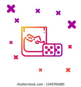 Color line Game dice and glass of whiskey with ice cubes icon isolated on white background. Casino gambling. Gradient random dynamic shapes. Vector Illustration