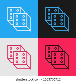 Color line Game dice icon isolated on color background. Casino gambling. Vintage style drawing. Vector Illustration