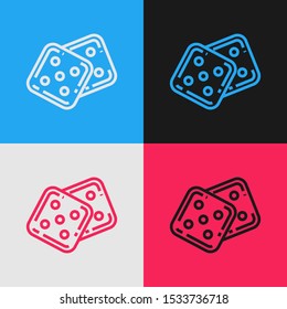 Color line Game dice icon isolated on color background. Casino gambling. Vintage style drawing. Vector Illustration