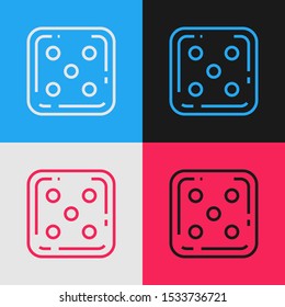 Color line Game dice icon isolated on color background. Casino gambling. Vintage style drawing. Vector Illustration