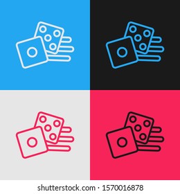 Color line Game dice icon isolated on color background. Casino gambling. Vintage style drawing. Vector Illustration