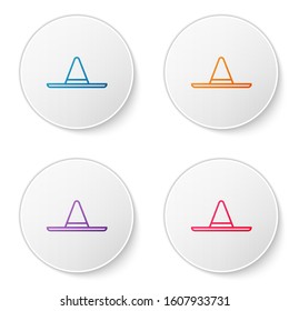 Color line Gardener, farmer or agricultural worker hat icon isolated on white background. Set icons in circle buttons. Vector Illustration