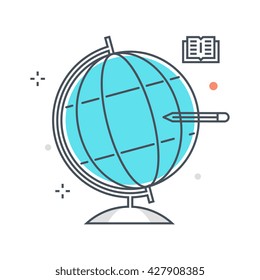 Color line, geography, globe illustration, icon, background and graphics. The illustration is colorful, flat, vector, pixel perfect, suitable for web and print. Linear stokes and fills.