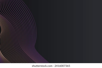 Color Line Geometric Vector Black Background. Neon Shape Sound Cover. Wave Creative Template. Gradient Flow Music Brochure.