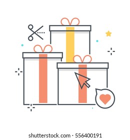 Color line, gift box concept illustration, icon, background and graphics. The illustration is colorful, flat, vector, pixel perfect, suitable for web and print. It is linear stokes and fills.