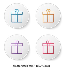 Color line Gift box and heart icon isolated on white background. Valentines day. Set icons in circle buttons. Vector Illustration