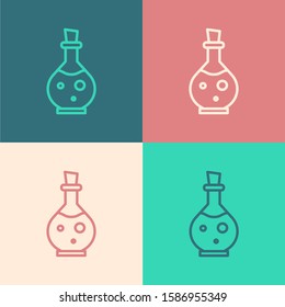 Color line Glass bottle with magic elixir icon isolated on color background. Computer game asset.  Vector Illustration