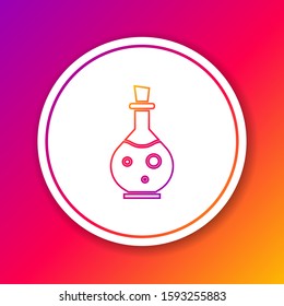 Color line Glass bottle with magic elixir icon isolated on color background. Computer game asset. Circle white button. Vector Illustration