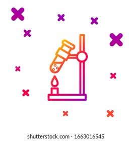Color line Glass test tube flask on fire experiment icon isolated on white background. Laboratory equipment. Gradient random dynamic shapes. Vector Illustration