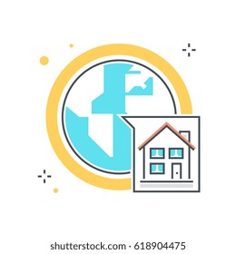 Color line, global location concept illustration, icon, background and graphics. The illustration is colorful, flat, vector, pixel perfect, suitable for web and print. It is linear stokes and fills.