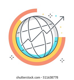 Color line, global statistics concept illustration, icon, background and graphics. The illustration is colorful, flat, vector, pixel perfect, suitable for web and print. It is linear stokes and fills.