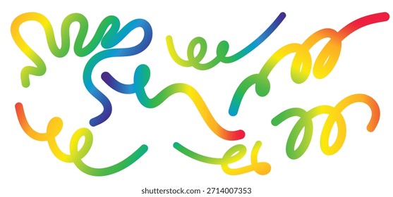 Formas de degradado de línea de color con patrón de cinta de onda de Vector Abstractas y líneas de remolino de arco iris 3D aisladas