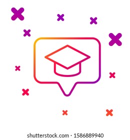 Color line Graduation cap in speech bubble icon isolated on white background. Graduation hat with tassel icon. Gradient random dynamic shapes. Vector Illustration