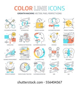 Linha de cores, ilustrações hacking crescimento, ícones, fundos e gráficos. A ilustração é colorida, plana, vetor, pixel perfeito, adequado para web e impressão. É stokes lineares e enche.