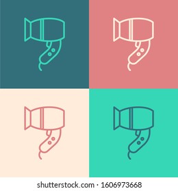 Color line Hair dryer icon isolated on color background. Hairdryer sign. Hair drying symbol. Blowing hot air.  Vector Illustration