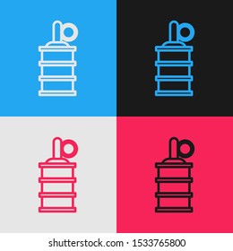 Color line Hand grenade icon isolated on color background. Bomb explosion. Vintage style drawing. Vector Illustration