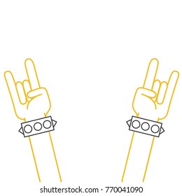 color line hands up with bracelet and rock symbol