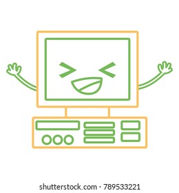 color line happy computer technology kawaii with arms
