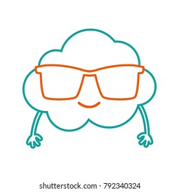 color line happy and cute cloud kawaii weather with sunglasses