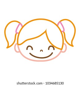 color line happy girl head with two tails hair
