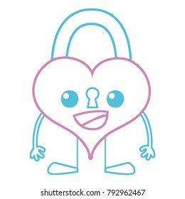 color line happy heart padlock kawaii with arms and legs