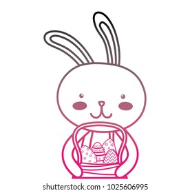 color line happy rabbit animal with eggs inside hamper