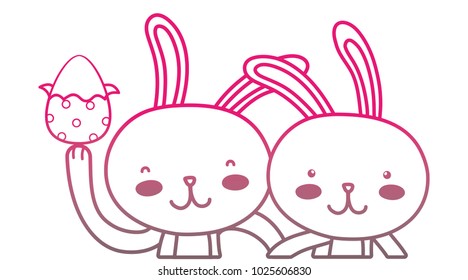 color line happy rabbit couple together with egg easter