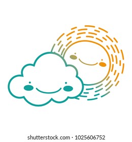 color line happy sun with cloud kawaii natural weather