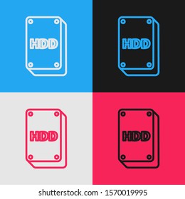 Color line Hard disk drive HDD icon isolated on color background. Vintage style drawing. Vector Illustration