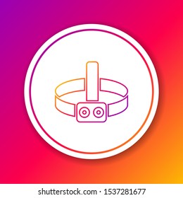 Color line Head flashlight icon isolated on color background. Tourist head flashlight. Camping head light. Circle white button. Vector Illustration