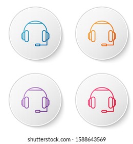 Color line Headphones icon isolated on white background. Earphones. Concept for listening to music, service, communication and operator. Set icons in circle buttons. Vector Illustration