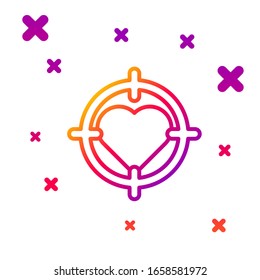 Color line Heart in the center of darts target aim icon isolated on white background. Valentines day. Gradient random dynamic shapes. Vector Illustration