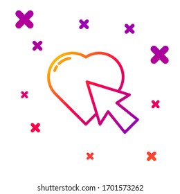 Color line Heart and cursor click icon isolated on white background. Online dating. Click on like button. International Happy Women Day. Gradient random dynamic shapes. Vector Illustration