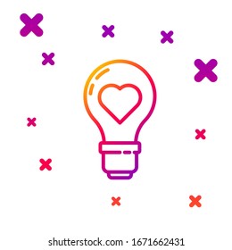 Color line Heart shape in a light bulb icon isolated on white background. Love symbol. Valentine day symbol. Gradient random dynamic shapes. Vector Illustration
