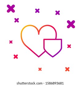 Color line Heart with shield icon isolated on white background. Love symbol. Insurance concept. Security, safety, protection, protect concept. Gradient random dynamic shapes. Vector Illustration